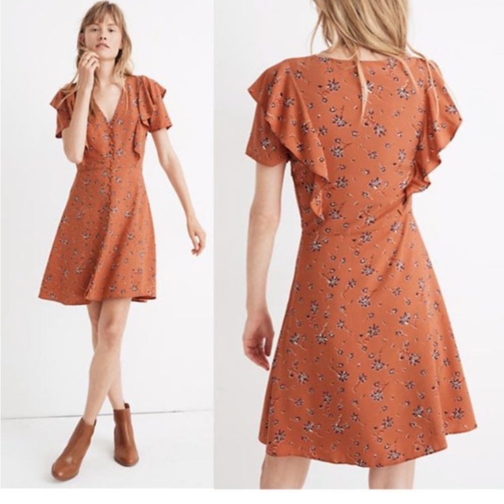 Madewell Flutter Sleeve Ruffle Button Down Dress … - image 1